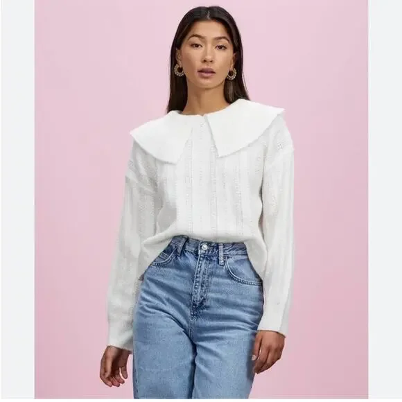 NWT Topshop Knitted Stitch Collar Jumper in Ivory - Picture 1 of 13